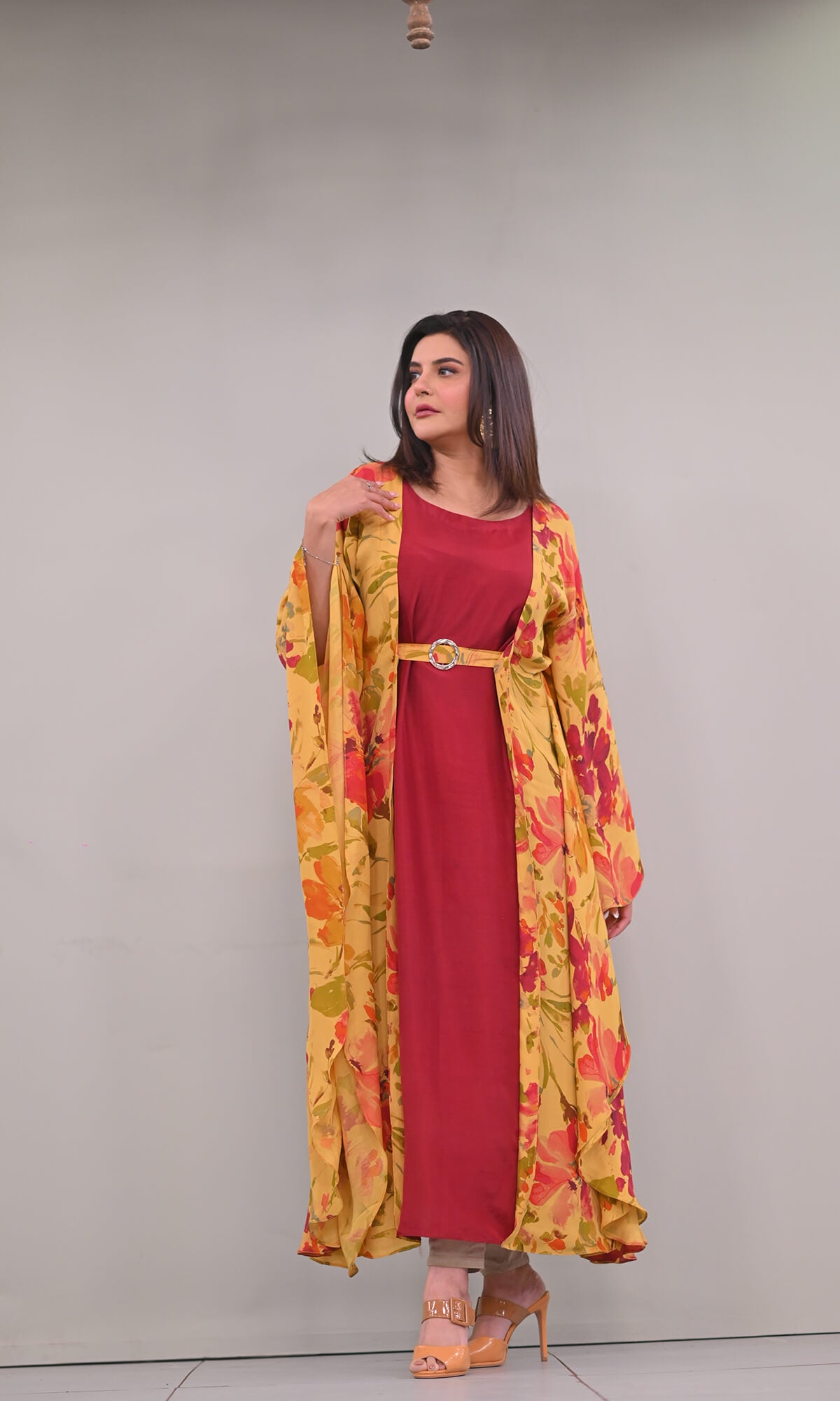 plain solid maroon pure raw silk poncho