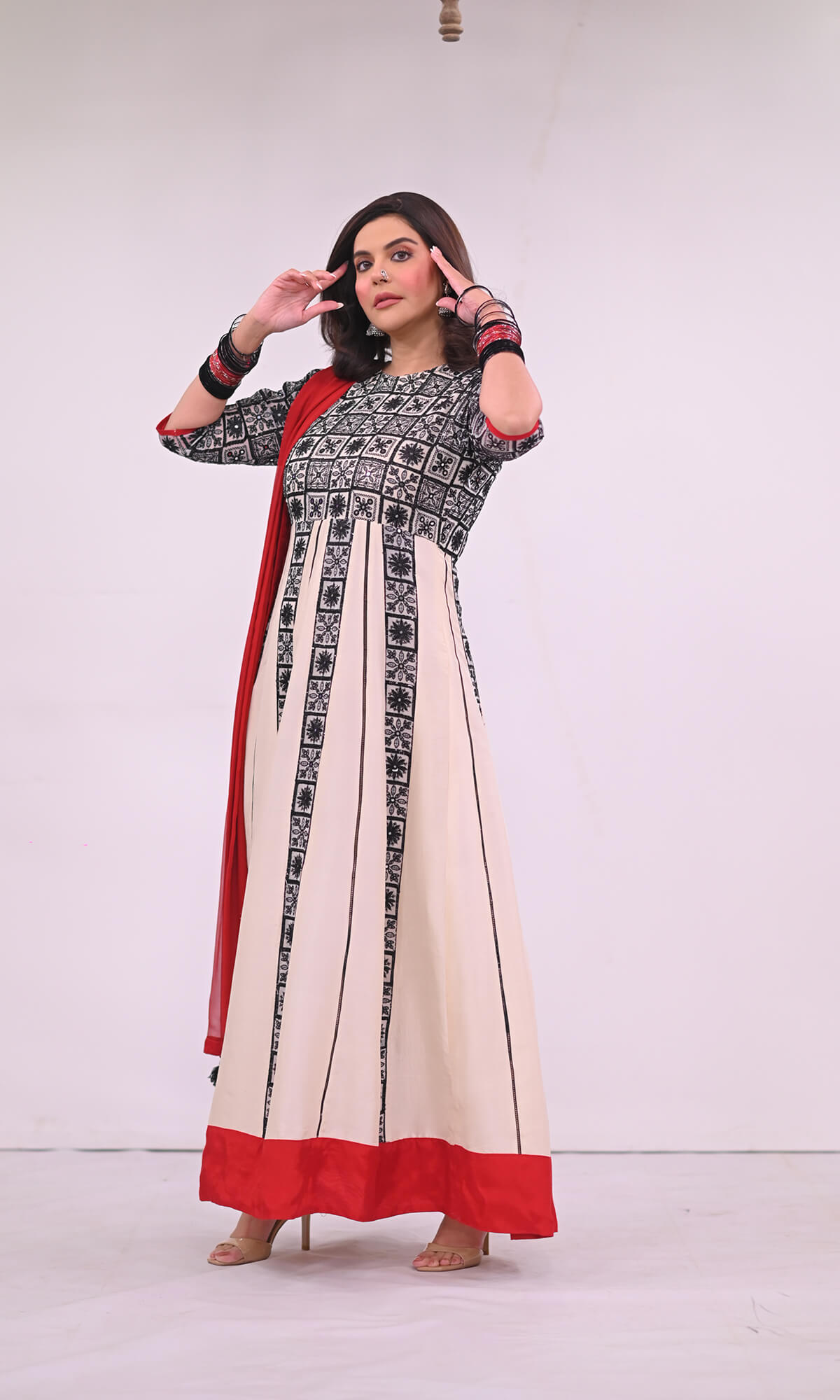Raw Silk chikankari 3pc anarkali frock