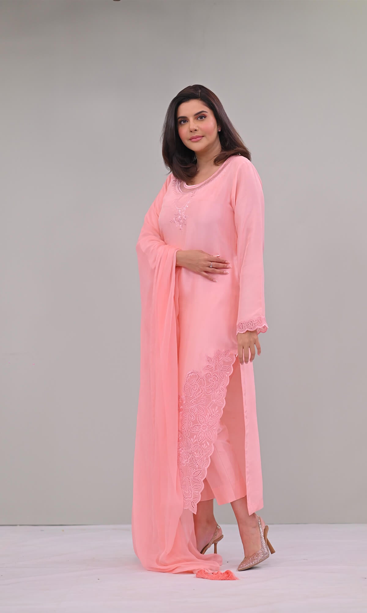 Baby pink pure raw silk shirt and pants in Karachi