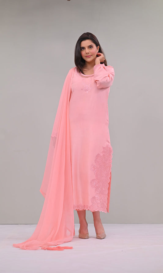 Baby pink pure raw silk shirt and pants