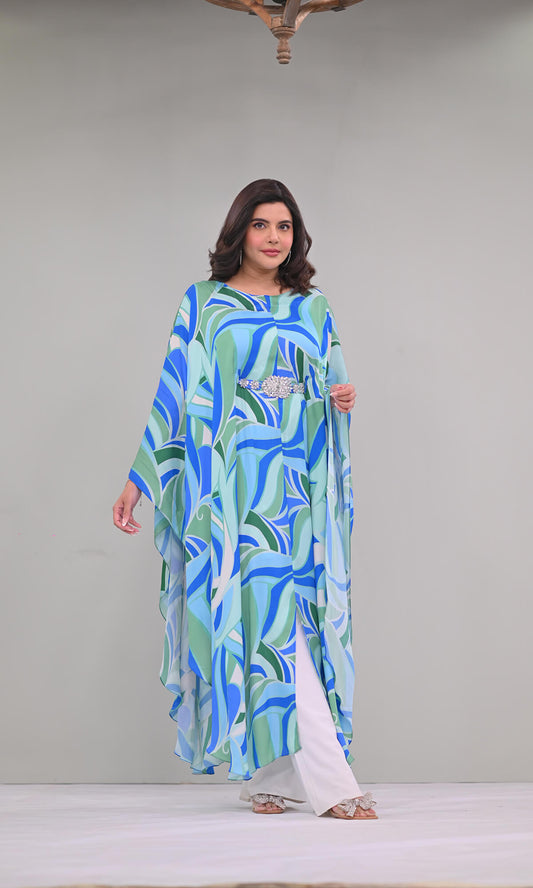 Printed satin silk kaftan