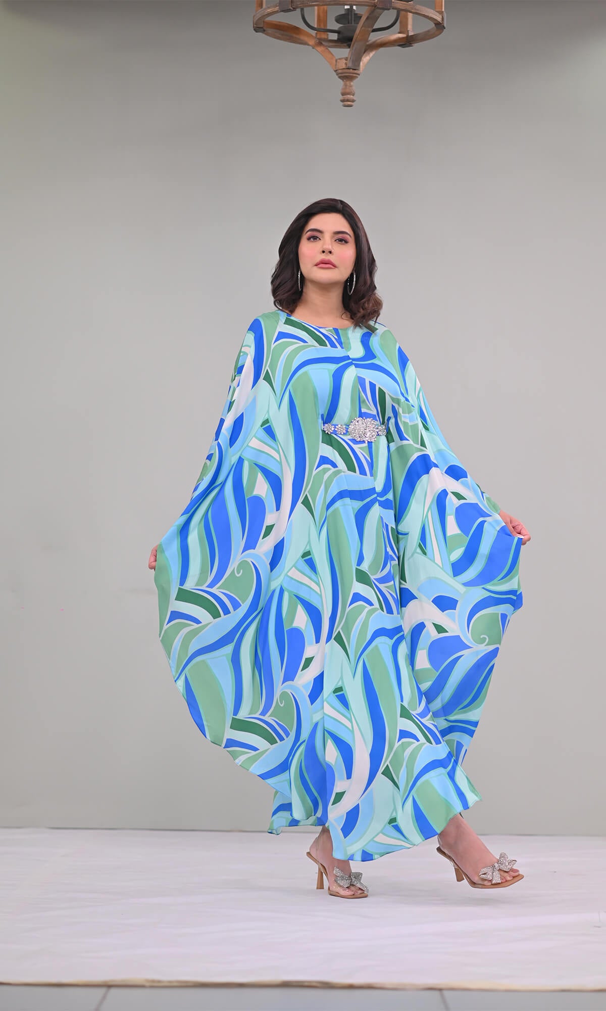 satin silk kaftan with belt