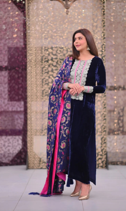 Navy Blue Velvet Suit