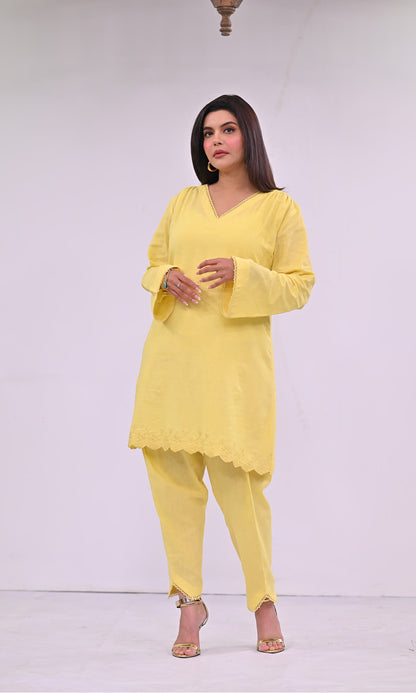 yellow linen 2pc for summers