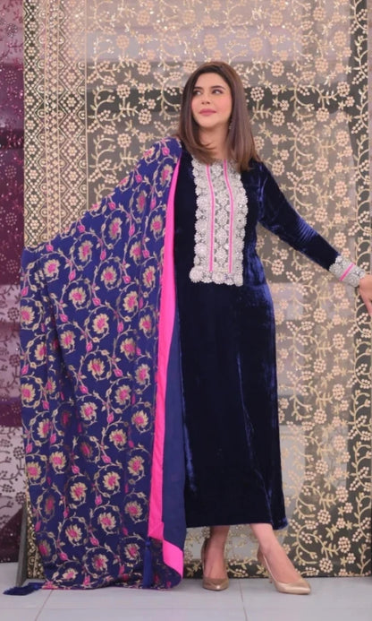 Velvet Suit with pure banarsi chiffon